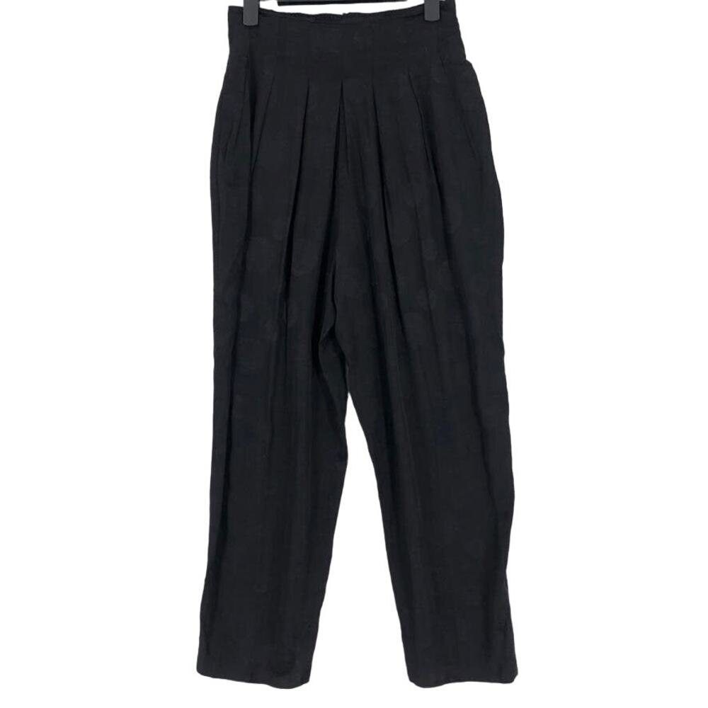 Vintage Baronesa Trousers Pants Satin Women's 4 Black High Rise Elastic Waist